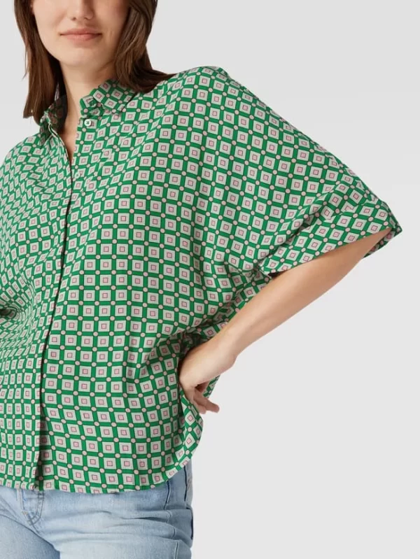 Jake*s Collection Kurzärmelige Bluse Aus Viskose Mit Allover-Muster – Gras Grün 4