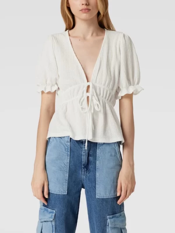 Gina Tricot Kurzarmbluse Mit Schnürung Modell ‘Daisy’ – Weiß 5