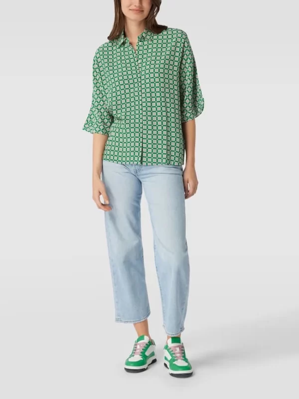 Jake*s Collection Kurzärmelige Bluse Aus Viskose Mit Allover-Muster – Gras Grün 1