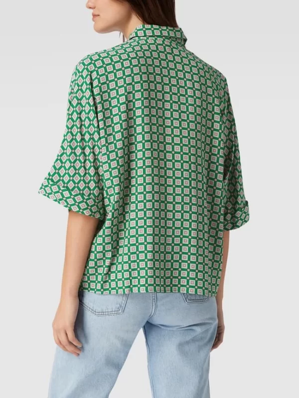 Jake*s Collection Kurzärmelige Bluse Aus Viskose Mit Allover-Muster – Gras Grün 6