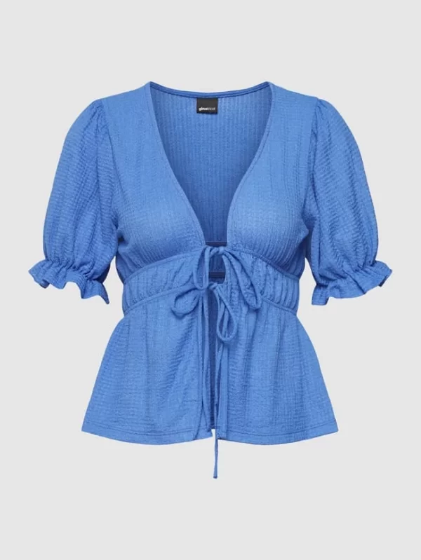 Gina Tricot Kurzarmbluse Mit Schnürung Modell ‘Daisy’ – Ozean Blau 3