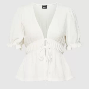 Gina Tricot Kurzarmbluse Mit Schnürung Modell ‘Daisy’ – Weiß 9