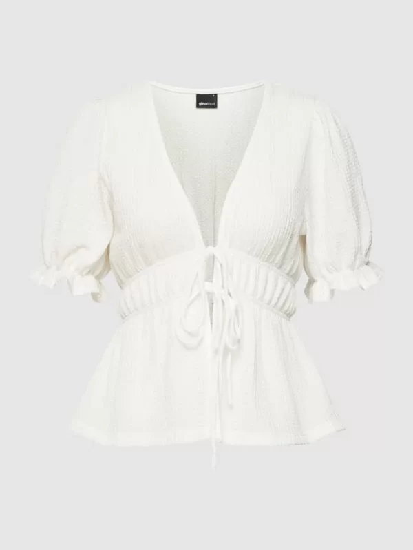 Gina Tricot Kurzarmbluse Mit Schnürung Modell ‘Daisy’ – Weiß 3