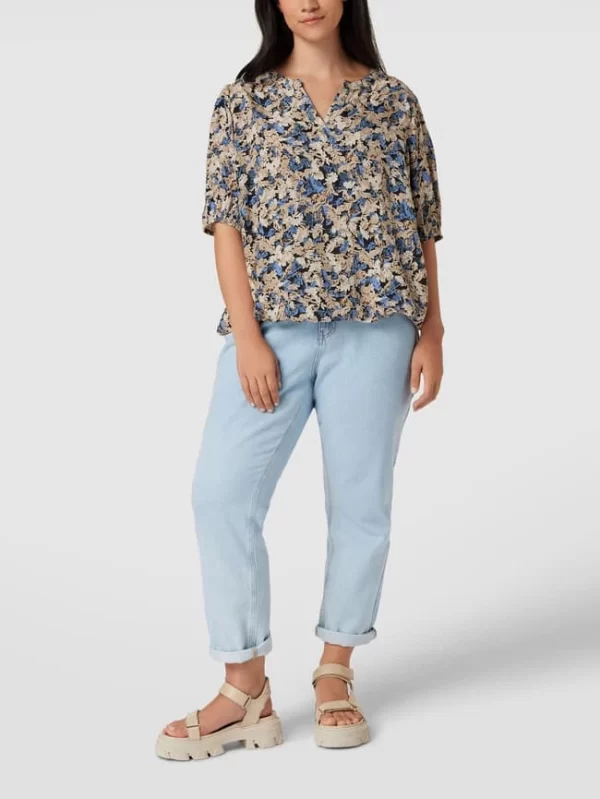 KAFFE Curve PLUS SIZE Bluse Mit Floralem Allover-Muster Modell ‘Betty’ – Royalblau 1