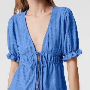 Gina Tricot Kurzarmbluse Mit Schnürung Modell ‘Daisy’ – Ozean Blau 11