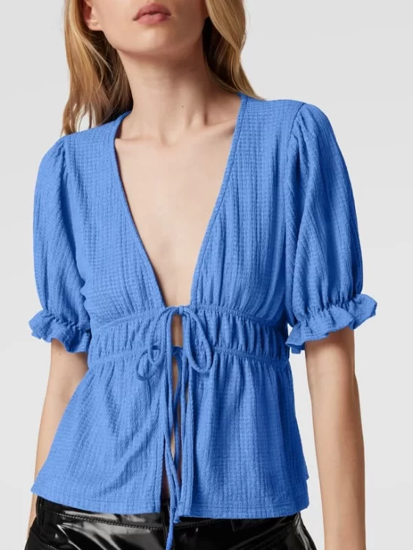 Gina Tricot Kurzarmbluse Mit Schnürung Modell ‘Daisy’ – Ozean Blau 4