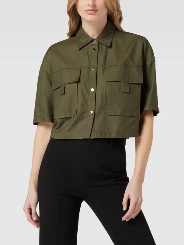 HUGO Kurzärmelige Bluse Mit Pattentaschen Modell ‘Enria’ – Khaki 5