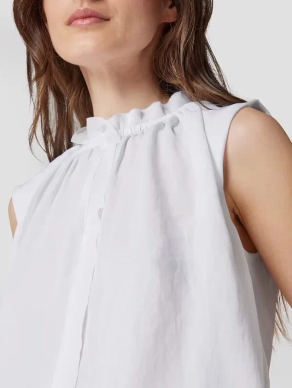 Marc Cain Ärmellose Bluse Mit Rüschenkragen – Weiß 4